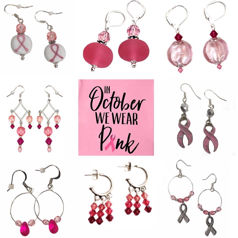 Handmade Drop Hoop Earrings Silver w/ Pink Czech Glass Beads EB Designs (Me) NEW - Picture 3 of 6